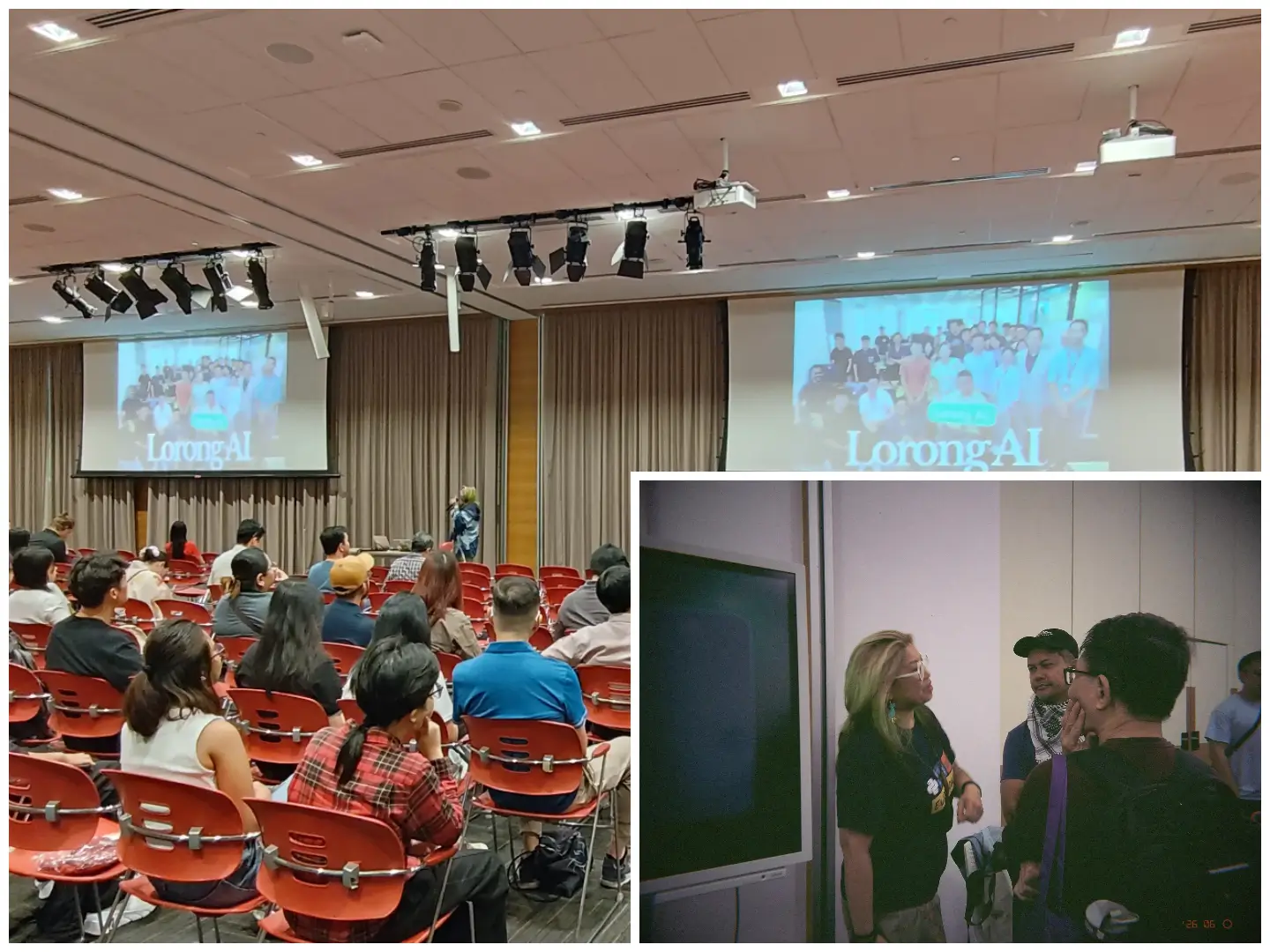 Photograph of an audience attending a PyConSG 2026 and attendees networking in a conference hall.